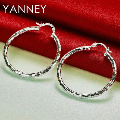 925 Sterling Silver 40MM Fine Round Hoop Earrings For Women Charm Wedding Engagement Gift Fashion Jewelry Accessories