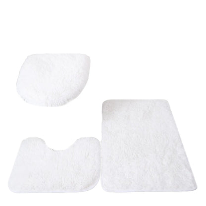 3PCS/set Solid Color Bathroom Mat Set Fluffy Hairs Bath Carpets Modern Toilet Lid Cover Rugs Kit Rectangle U-shape Floor Mats