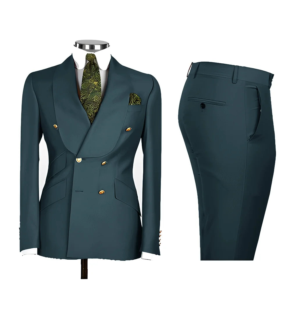 Chic Light Blue Double‑Breasted Groom Suit – Peak Lapel 2‑Piece Formal Wedding Tux Set