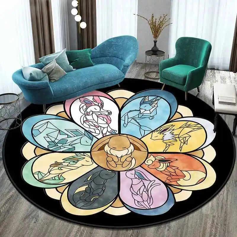 MINISO Elf Pokémon printed round carpet game soft floor mat home living room bedroom room decoration non-slip and anti-fading