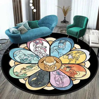 MINISO Elf Pokémon printed round carpet game soft floor mat home living room bedroom room decoration non-slip and anti-fading