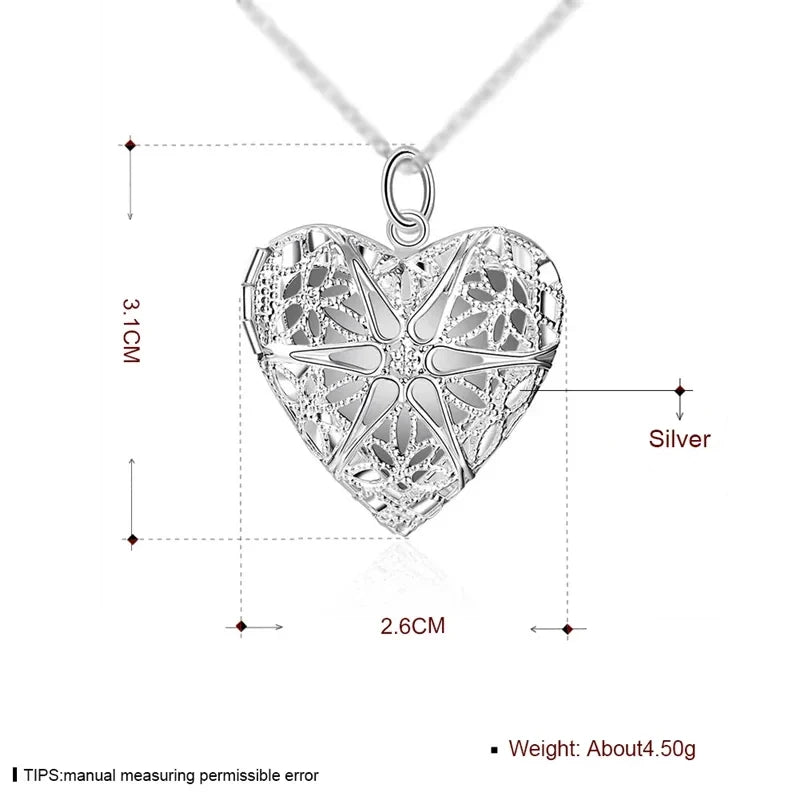 925 Sterling Silver Photo Frame Pendant Necklace 18/20/22/24 Inch Snake Chain For Woman Charm Wedding Fashion Jewelry