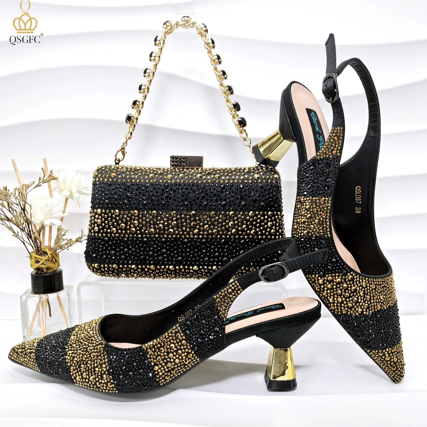 Italian Design Party Shoes with Matching Clutch Bag, Perfect for African Weddings and Women’s Heel Shoes and Bag Sets for Parties.