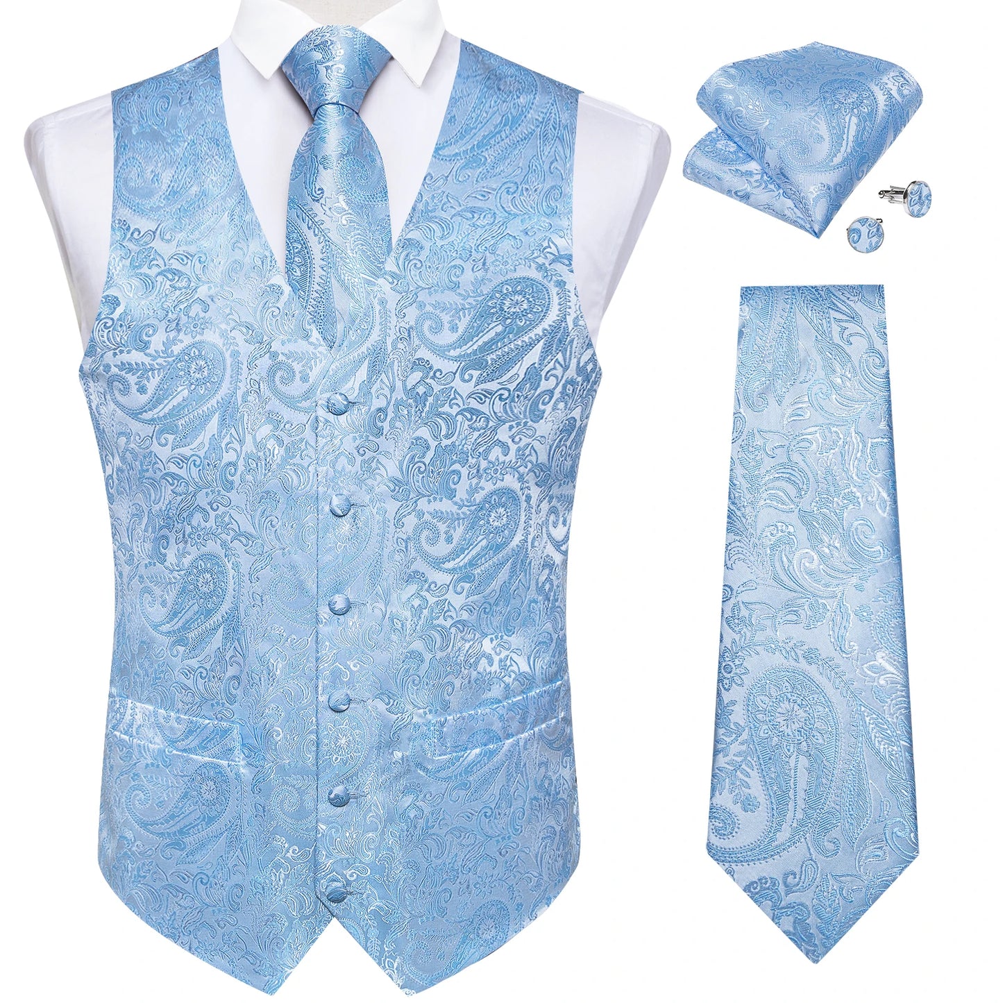Luxury Paisley Men's Suit Vest Tuxedo Waistcoat Necktie Handkerchief Cufflink Sleeveless Jacket Vest