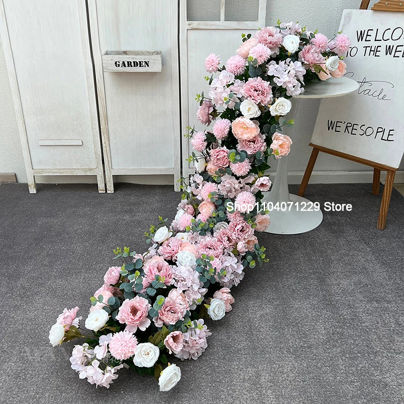 1m 2m Luxury Flower Row Runner Artificial Flowers for Table Centerpiece Wedding Decoration Mix Flowers Backdrop Wall Arches Deco