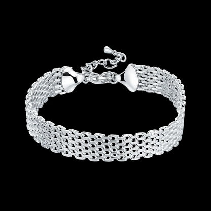 Fine 925 Sterling Silver Solid Chain Bracelet For Women Men Charm Party Gift Wedding party Fashion Jewelry