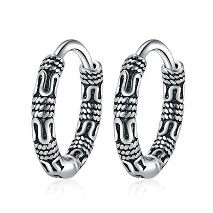 Vintage 925 Sterling Silver Hoop Earrings Pattern Earring For Women Silver Jewelry Korea New