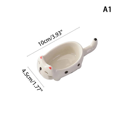 Cartoon Cat / Rabbit Sauce Dishes Ceramic Pot Sauce Dipping Dishes Kitchen Knife And Fork Holder Table Decoration