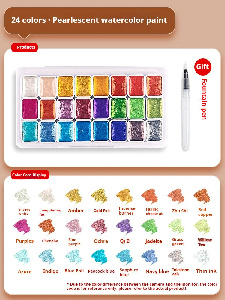 12/20/24/60 Color Solid Watercolor Paint Set -Metallic Glitter Pearlescent Pigments