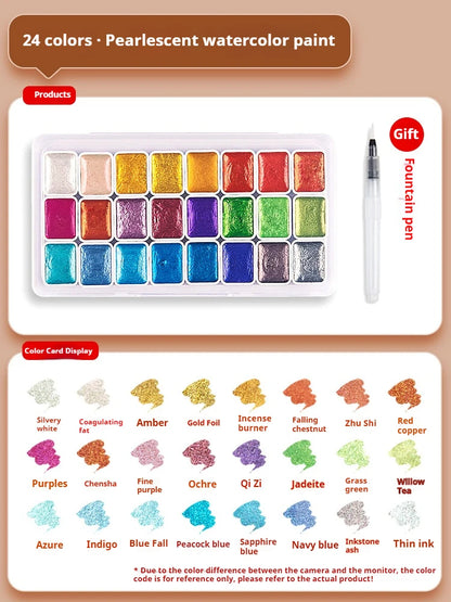 12/20/24/60 Color Solid Watercolor Paint Set -Metallic Glitter Pearlescent Pigments