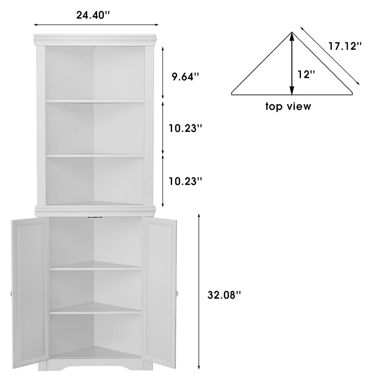 Corner Storage Cabinet 2 Door 3 Tier Shelves Freestanding Bathroom Living Room Bedroom Kitchen White, Customized