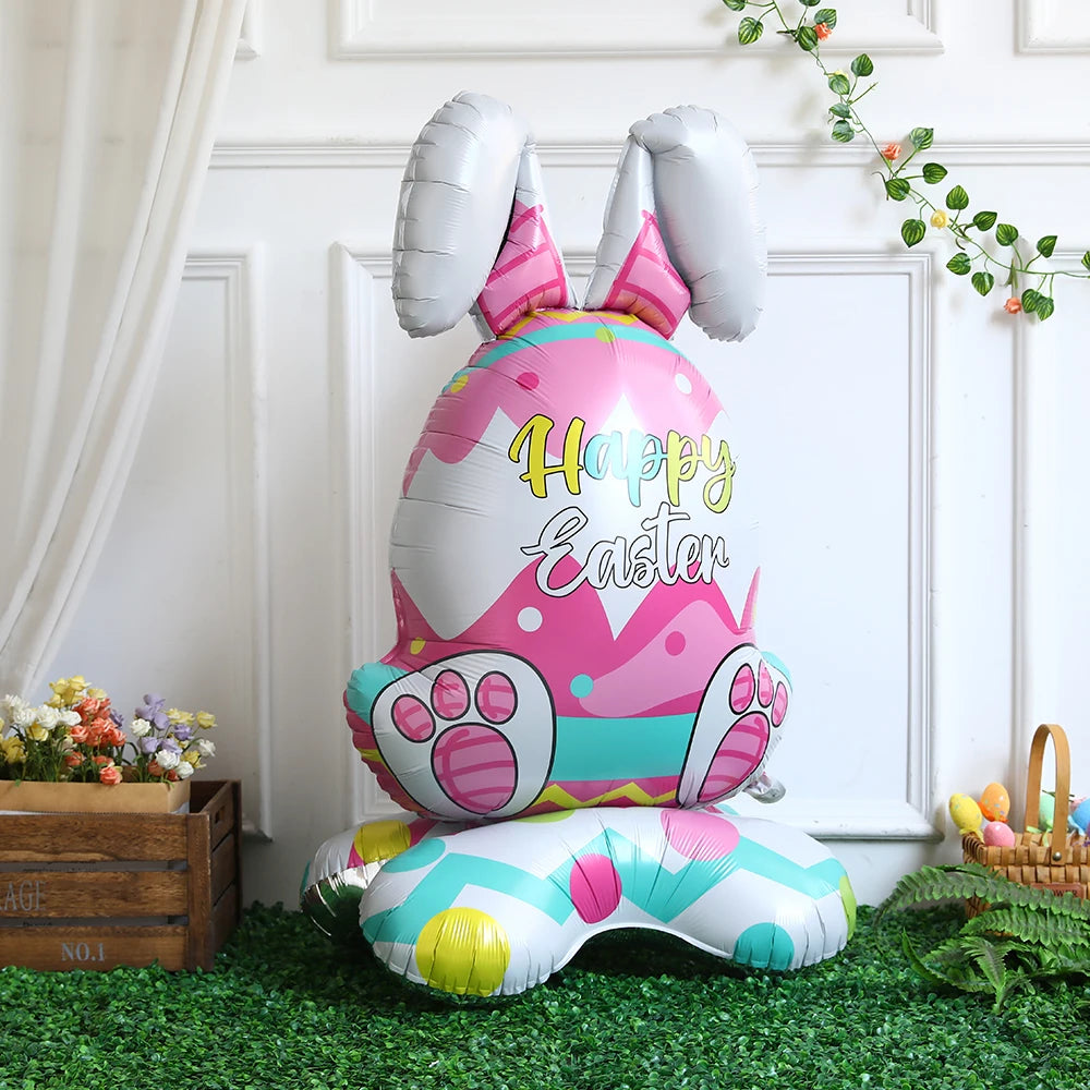 Easter Bunny & Chick Foil Balloon – Cute Standing Rabbit, Egg & Carrot Helium Balloon for Kids’ Party Decor