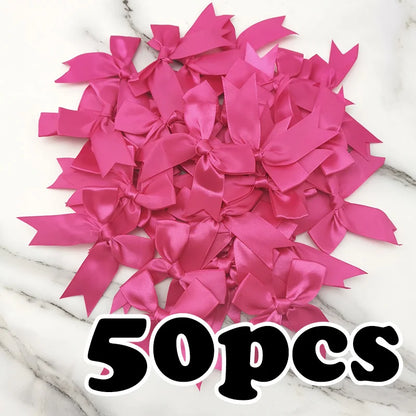 (50 Pcs/pack) 85*85mm Fresh Pink Ribbon Bows Small Size Satin Ribbon Bow Flower Craft Decoration Handwork DIY Party Decoration
