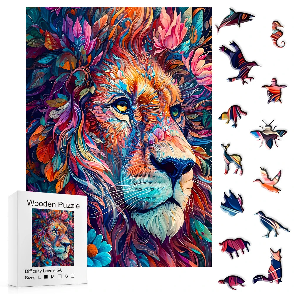 Unique Wooden Jigsaw Puzzles -  Lion, Luxurious Animal Shaped Wood Puzzle, Beautiful Package, Best Gift for Adults