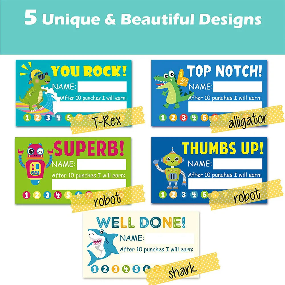 50Pcs Cartoon Kids Reward Incentive Punch Cards For Teacher