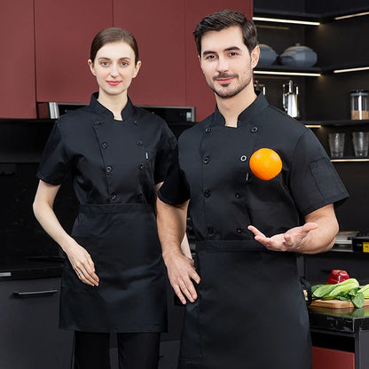 black Chef Jacket Short Sleeve chef uniform Cook Coat Chef T-shirt Baker Work Uniform Waiter Restaurant Hotel Clothes women Logo