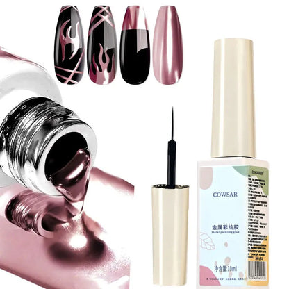 Super‑Bright Metallic Liner Gel Polish – Silver/Gold/Rose Mirror UV Nail Art (5/7/8ml)