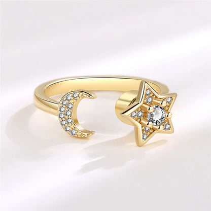 Fashion Beads Anxiety Fidget Spinner Rings Korea Crystal Butterfly Flower Star Moon Ring Anti Stress Jewelry Gift