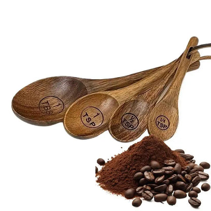 4pcs Wooden Measuring Cup Or Spoon Set Kitchen Measuring Spoons Tea Coffee Scoop Sugar Salt Measure Spoon Measuring Tools