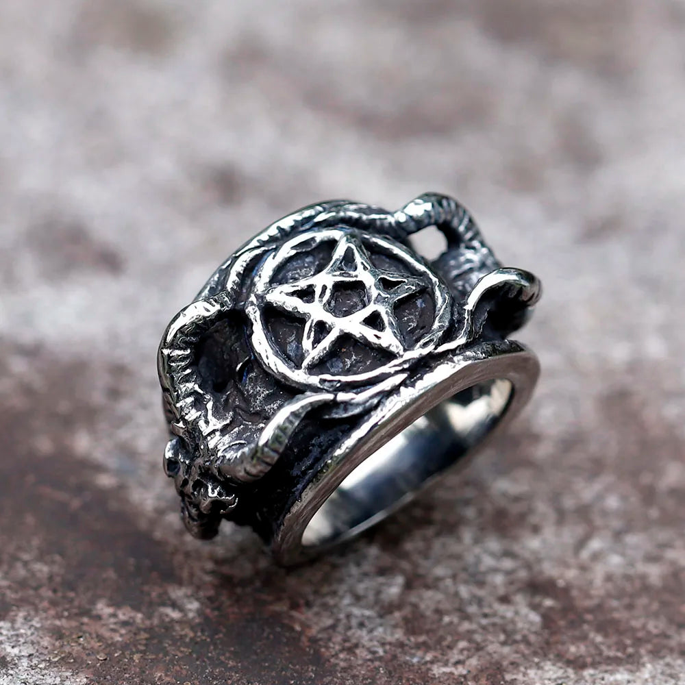 ✨ Men’s 316L Stainless Steel Pagan Star Ring – Gothic