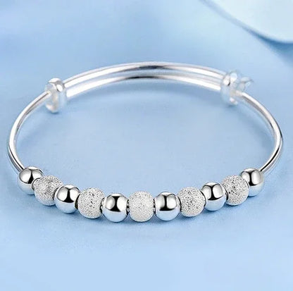 Adjustable Size 925 Sterling Silver Bangle Cuff Dreamcatcher Tassel Feather Round Bead Charm Bracelet Jewelry For Women Wedding