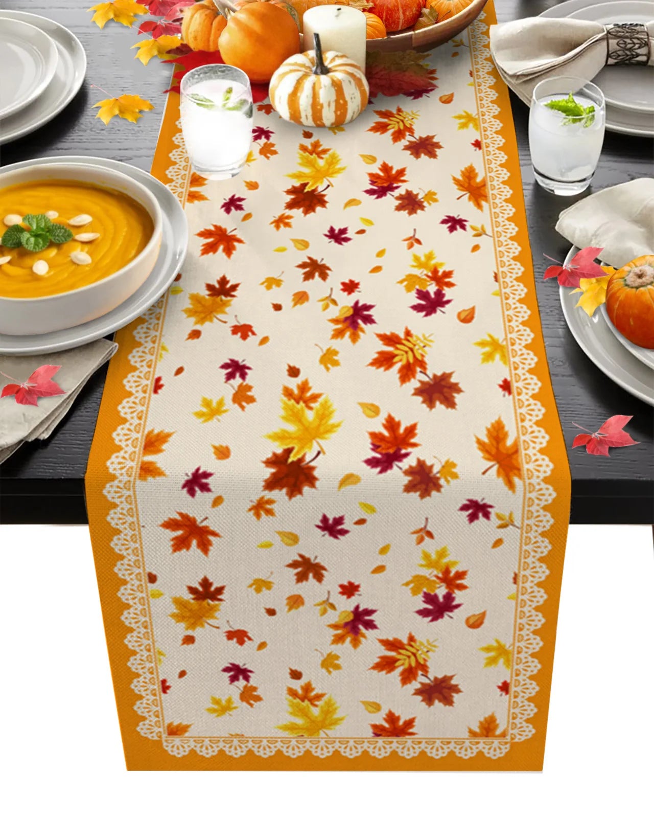 Thanksgiving Autumn Maple Leaves Table Runner Christmas Dinner Table Cloth Wedding Party Decor Cotton Linen Tablecloth