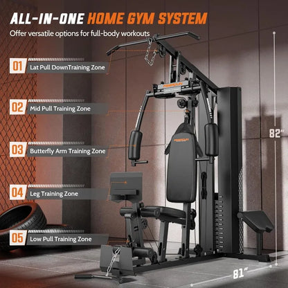 Tools.Home Gym with 154LBS Weight Stack, Multi Exercise Equipment with Leg Press, Cable Machine Exercise Equipment