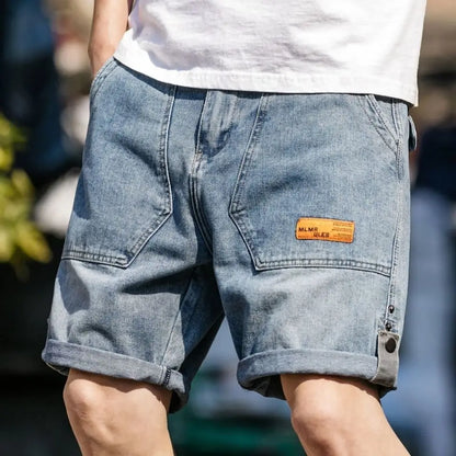 Men's Casual Loose Baggy Cowboy Pants Streetwear Cargo Summer Denim Jeans Straight Knee Length Shorts Male
