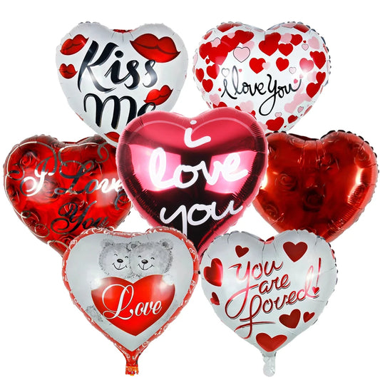7pcs Valentines Heart Balloon 18" Foil Love Balloons Happy Valentines Balloon I Love You Balloon Valentines Day Wedding Decors