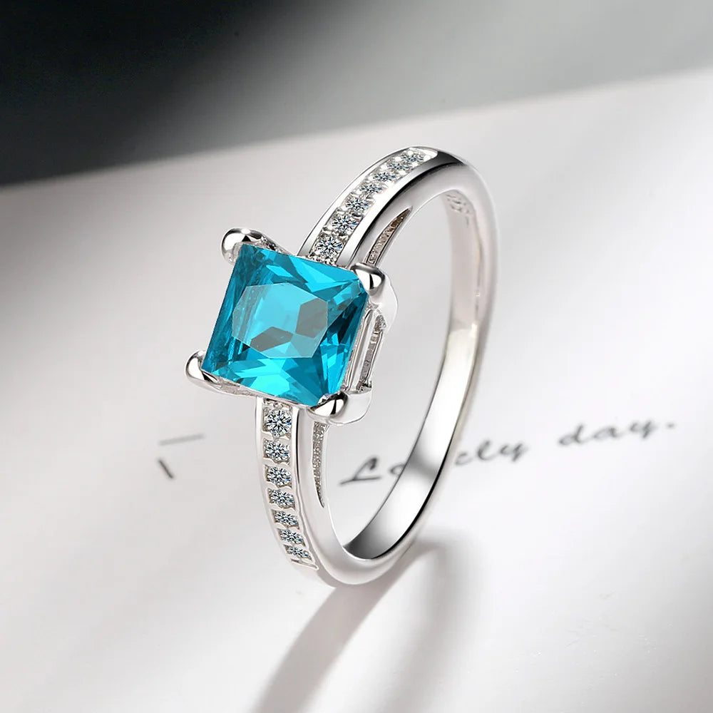 925 Sterling Silver Rings Size 5#-10# Quadrate Zircon High Quality For Women Fine Wedding  Jewelry Accessories Party Gifts