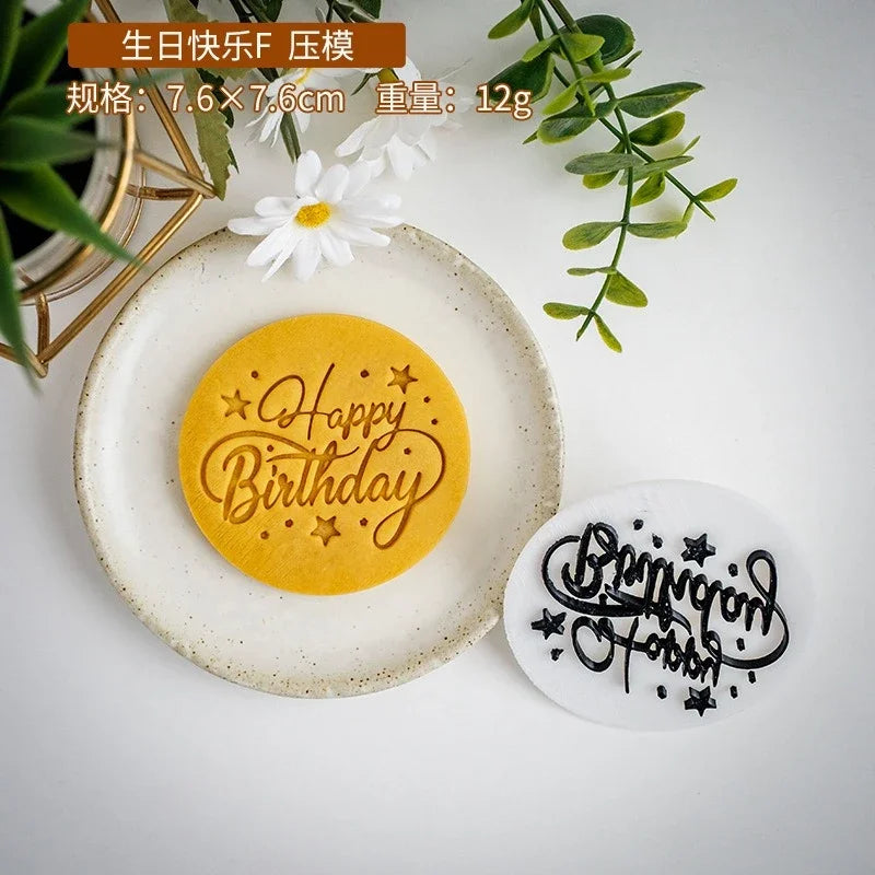 Happy Birthday Theme Cookie Cutter Mold Biscuit Embosser Cake Decoration Tools Stamp Baking Pastry Bakeware Kitchen Accessories