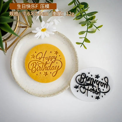 Happy Birthday Theme Cookie Cutter Mold Biscuit Embosser Cake Decoration Tools Stamp Baking Pastry Bakeware Kitchen Accessories