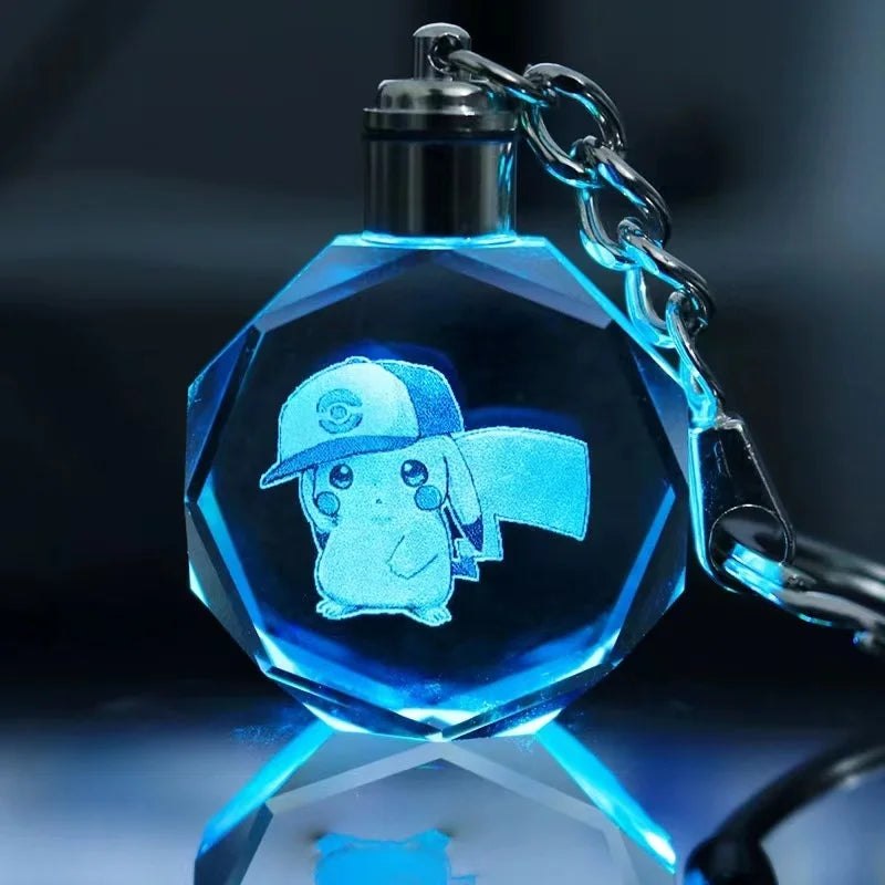 Pokemon Cartoons Anime Figure Pikachu Charizard Mewtwo Eevee Crystal  Collection Luminous Keychain Pendant Model  Kids Toy Gift