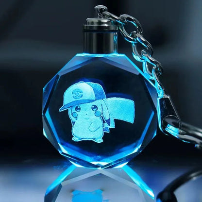 Pokemon Cartoons Anime Figure Pikachu Charizard Mewtwo Eevee Crystal  Collection Luminous Keychain Pendant Model  Kids Toy Gift