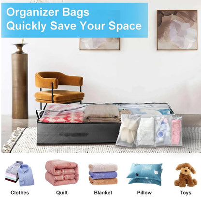 90L Large Underbed Storage Bag: Zipper Organizer for Clothes, Duvets, Blankets, and Quilts, Non-Woven Material