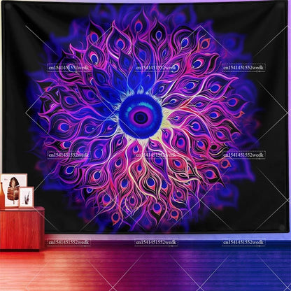 Boho Blacklight Tapestry Colorful Mandala Floral Tapestry Wall Hanging UV Reactive Aesthetic Glow In The Dark Party Backdrops