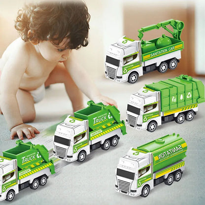 4Pcs Kids Toy Car Mini Pull Back Environmental Sanitation Vehicle Inertia Garbage Truck Models Boys Toys for Children Funny Gift