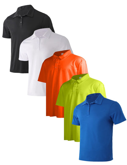 Men’s 5‑Pack Summer Polo Shirts – Solid Color, Breathable, Quick‑Dry