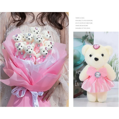 10pcs/Pack 12CM Couple Bear Flower Bouquet Dolls Mini Foam Teddy Bears Plush DlY Valentines Flower Gifts Packaging Accessor part