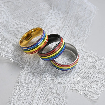 Rainbow LGBT Rings Jewelry Engagement Party Bagues Titanium Stainless Steel Bands For Couple Lovers Women Men Filled