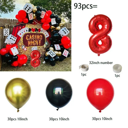 93pcs Cube Balloons Dice Playing Cards Foil Ballon Casino Theme Party Adult Birthday Decor Las Vegas Party Poker Theme Party