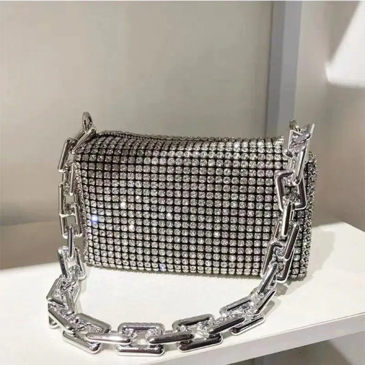 Women's Mini Crossbody Rhinestone Glitter Chain Bag (6.3*3.54) Inch