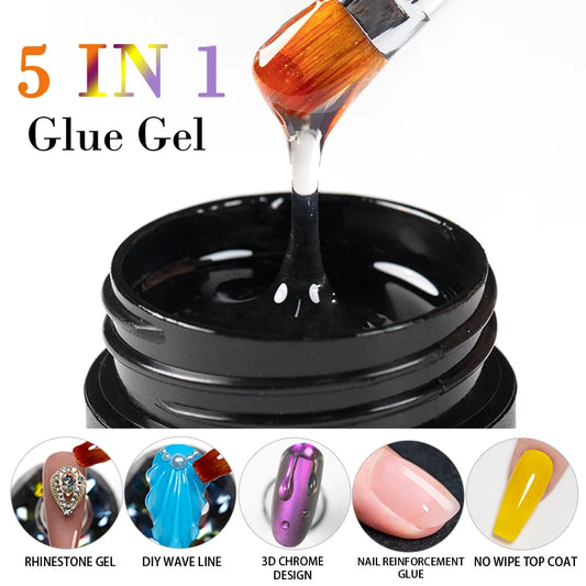 5 in 1 Glue Gel Reinforcement Gel No Wipe Top Coat Nail Art  Soak Off UV Gel Varnish 3D Chrome Design Super Diamond Gel