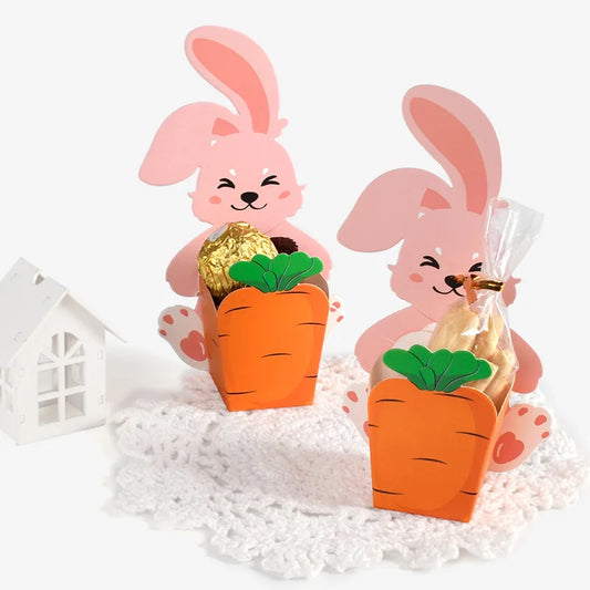 10/20/30pcs Easter Cute Bunny Rabbit Carrot Paper Cookie Candy Box Gift Packing Boxes for Kids Birthday Happy Easter Party Gifts