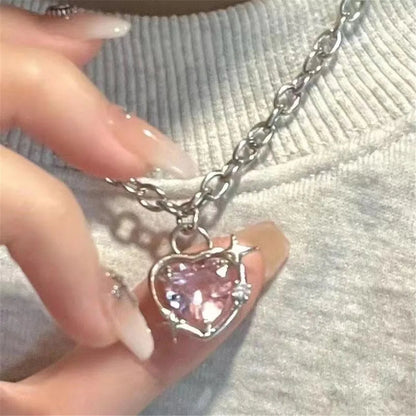 Stylish Pink Heart Necklace Gemstone Pendant Diamonds One Arrow Through Forever Love  Designs