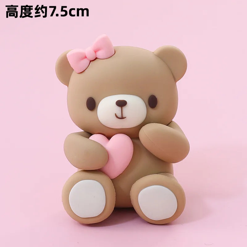 Cute Bear Ornament Cake Topper Pink Blue Cartoon Bear Soft Rubber Doll Boy Girl First Birthday Party Cake Decoration Baby Shower