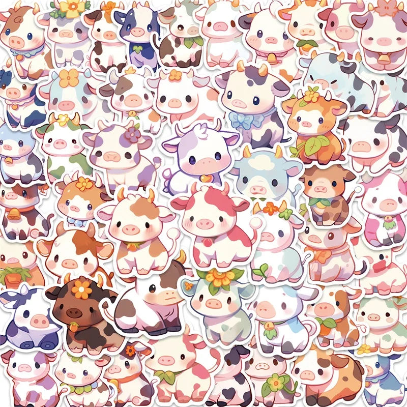 10/30/50PCS Cute Rainbow Cow PVC Sticky Sticker Aesthetic DIY Korean Stationery Decoration Scrapbooking School Supplies for Kids