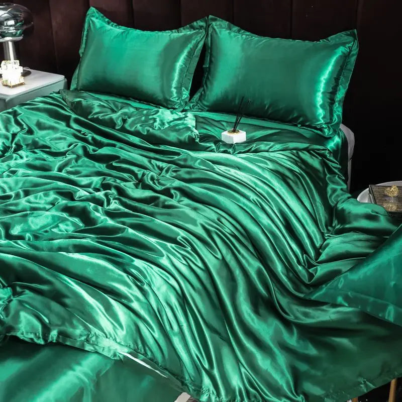 Luxury Ice Silk Bedding Set Satin Silky Duvet Cover Set With Pillowcase High-end Home Textiles Solid Color Bed Cover Sets