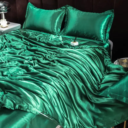 Luxury Ice Silk Bedding Set Satin Silky Duvet Cover Set With Pillowcase High-end Home Textiles Solid Color Bed Cover Sets