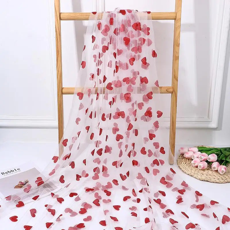 Red Heart-shaped Mesh Tablecloth Perfect For Decorating Wedding Banquets Parties And Romantic Valentines Day Candlelight Dinners